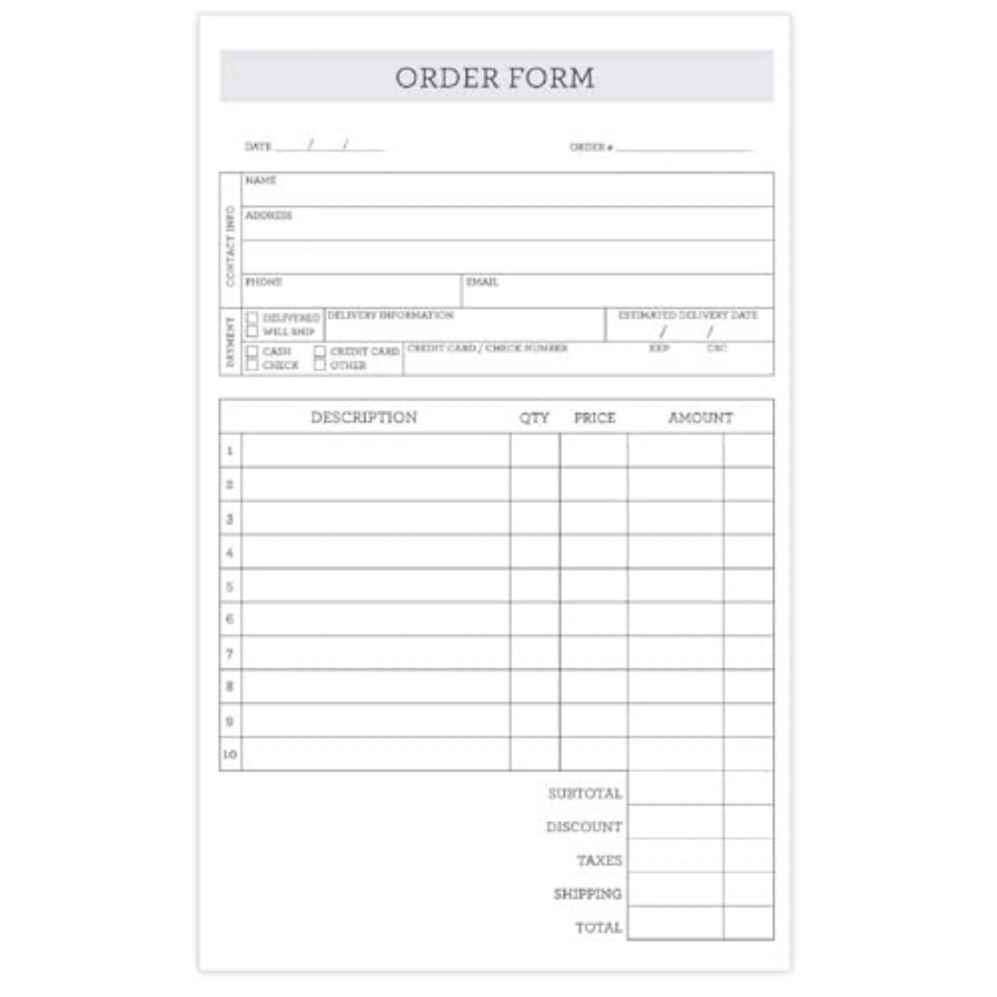 Carbon Copy Book - Bloc de Formularios de Pedido Autocopiativos